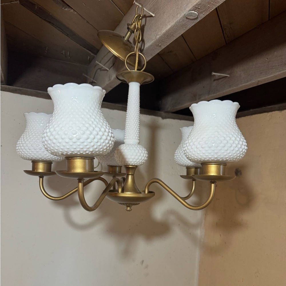 Vintage Milk Glass Hobnob Chandelier